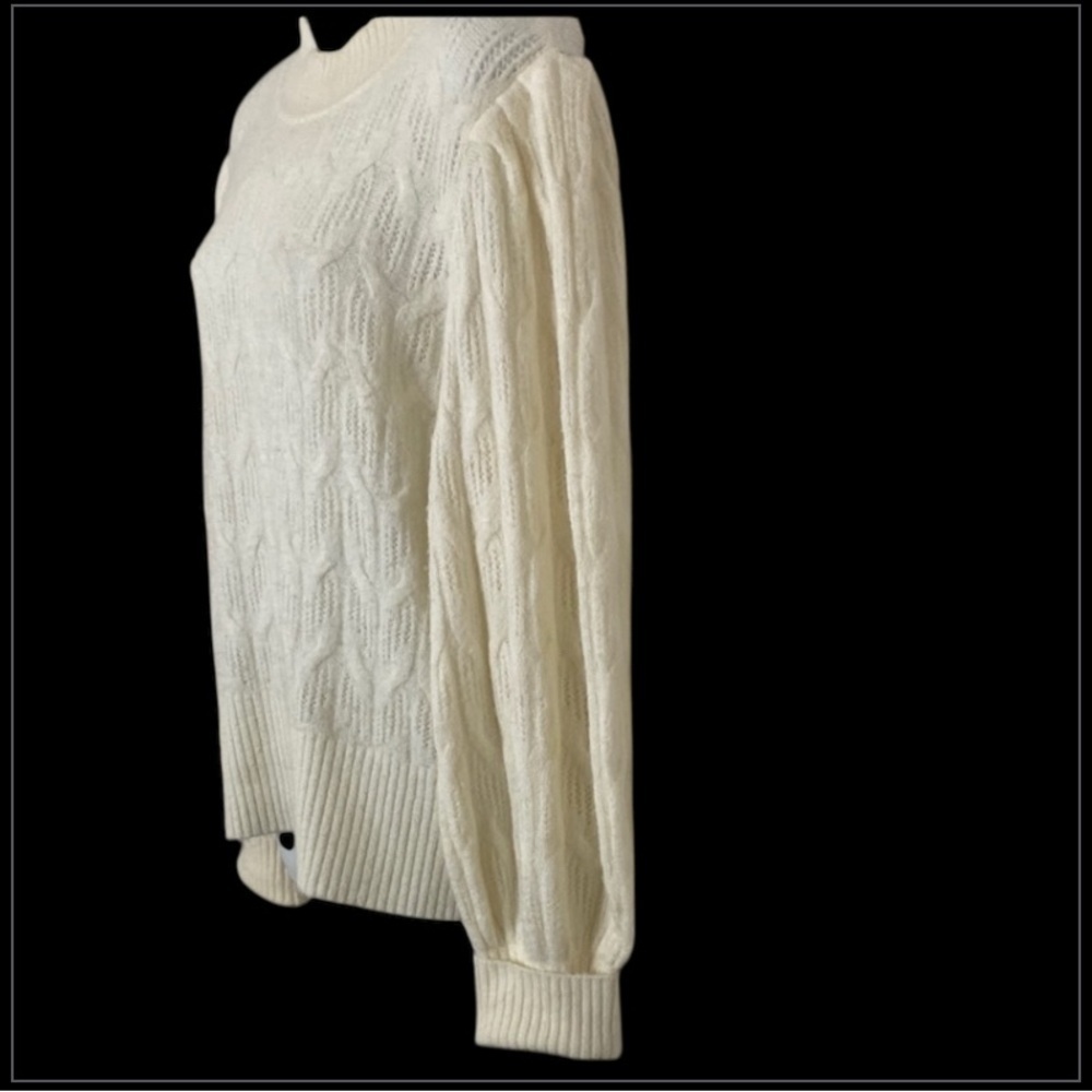 Express Cream Ribbed Knit Crew Neck Sweater - Picture 3 of 7